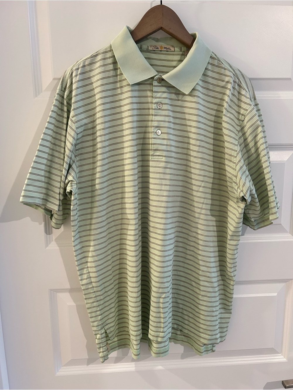 Vintage Peter Millar Polo Shirt Green Striped Size L